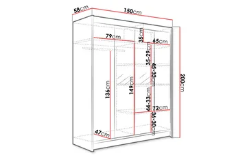Camino Garderob 150x58x200 cm LED-belysning - Beige/Vit - Products - Förvaring - Garderober & garderobssystem