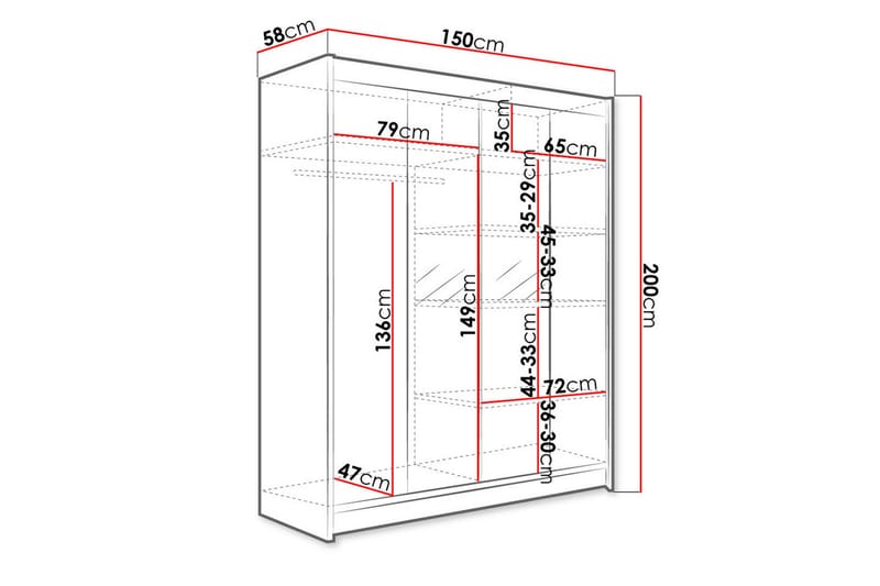 Camino Garderob 150x58x200 cm LED-belysning - Beige/Vit - Products - Förvaring - Garderober & garderobssystem