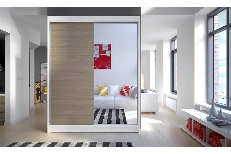 Camino Garderob 150x58x200 cm LED-belysning - Beige/Vit - Products - Förvaring - Garderober & garderobssystem