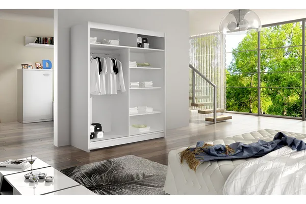 Camino Garderob 150x58x200 cm LED-belysning - Vit/Brun - Products - Förvaring - Garderober & garderobssystem