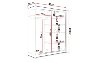 Camino Garderob 150x58x200 cm LED-belysning - Vit/Brun - Products - Förvaring - Garderober & garderobssystem