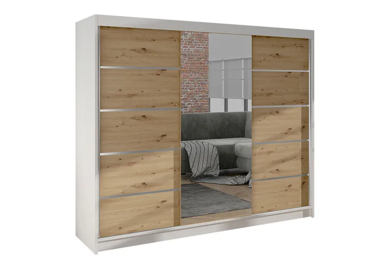 Cyria Garderob med rymlig Förvaring och Skjutdörrar med Spegel 200x215 cm - Brun/Vit - Products - Förvaring - Garderober & garderobssystem