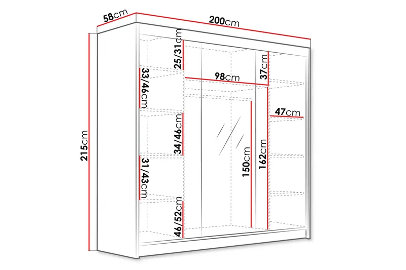 Dianna Garderob med Spegel 200x215 cm - Vit/Svart - Products - Förvaring - Garderober & garderobssystem