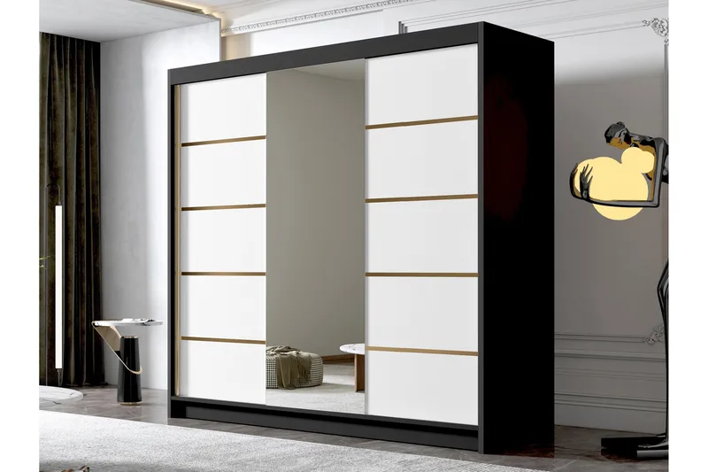 Dianna Garderob med Spegel 200x215 cm - Vit/Svart - Products - Förvaring - Garderober & garderobssystem