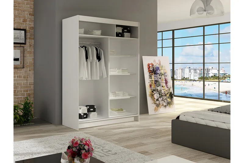 Estella Garderob 120 cm Skjutdörrar Smal Spegel - Svart/Spegel - Products - Förvaring - Garderober & garderobssystem