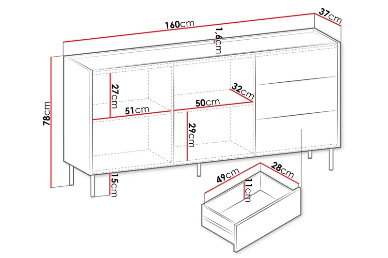 Akihito Byrå 160 cm - Brun - Products - Förvaring - Förvaringsmöbler - Byrå