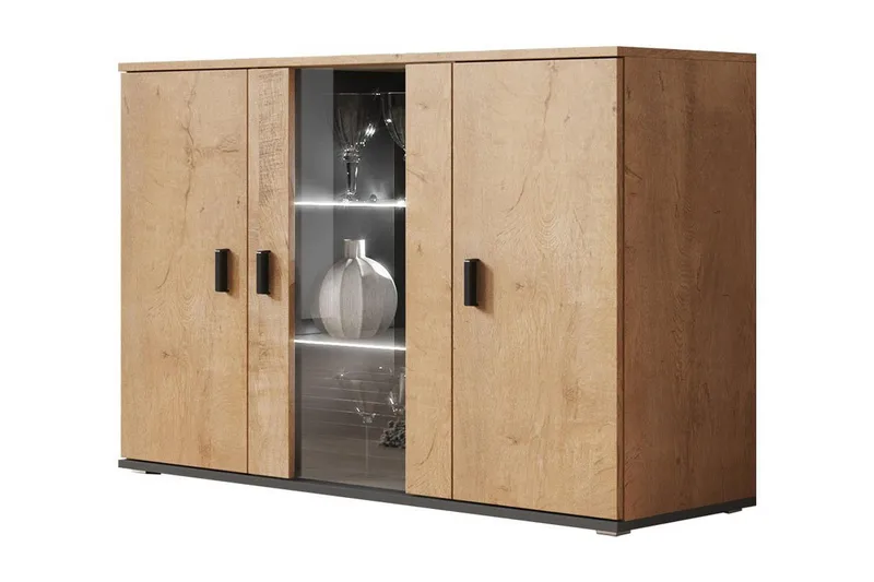 Soho Byrå 41x120 cm LED-belysning, Ek/Svart/Vit/Vit LED