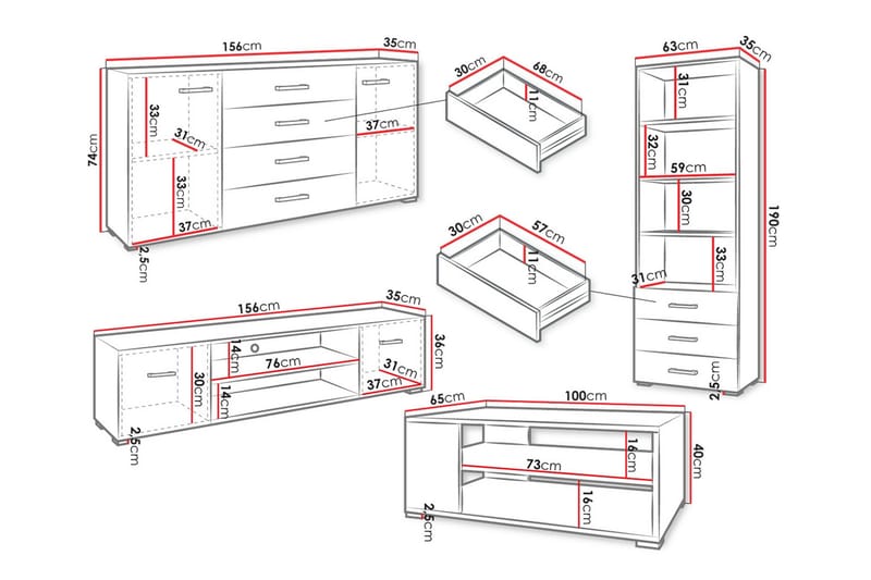 Lindesberg Möbelset För Vardagsrum - Vit - Products - Förvaring - Förvaringsmöbler - Möbelset för vardagsrum