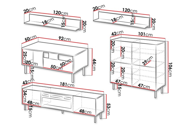 Lionel Möbelset För Vardagsrum - Kashmir - Products - Förvaring - Förvaringsmöbler - Möbelset för vardagsrum