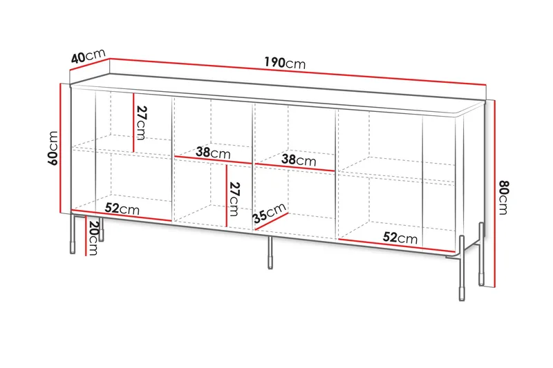 Sherie Skänk 190x40 cm - Vit - Products - Förvaring - Förvaringsmöbler - Sideboard & skänk