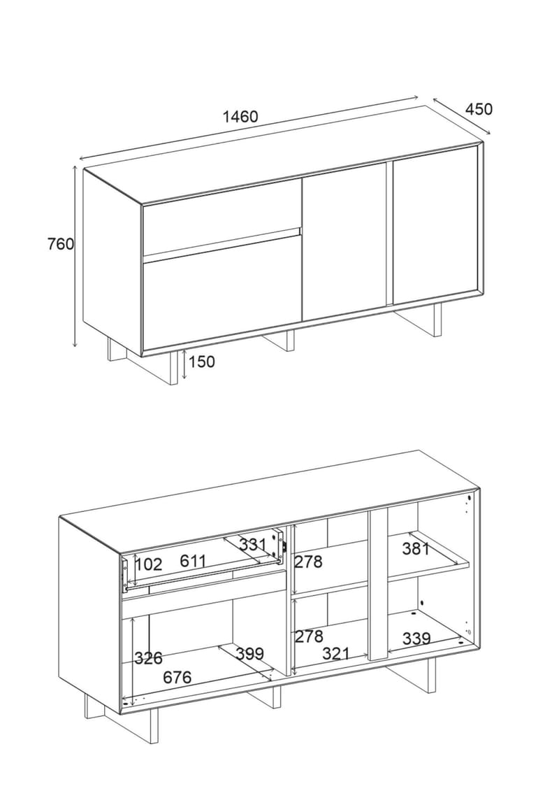 Tavon Konsol 146x76x45 cm - Naturlig ek - Products - Förvaring - Förvaringsmöbler - Sideboard & skänk