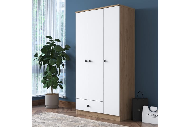 Jain Garderob 90x170 cm Brun/Vit - Hanah Home - Products - Förvaring - Garderober & garderobssystem - Garderobsskåp