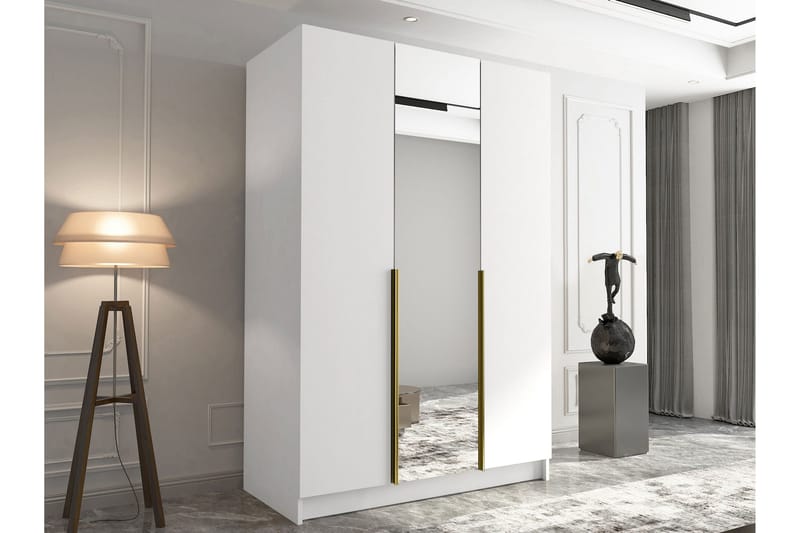 Herrljunga Garderob med Spegel 150 cm - Vit/Guld - Products - Förvaring - Garderober & garderobssystem