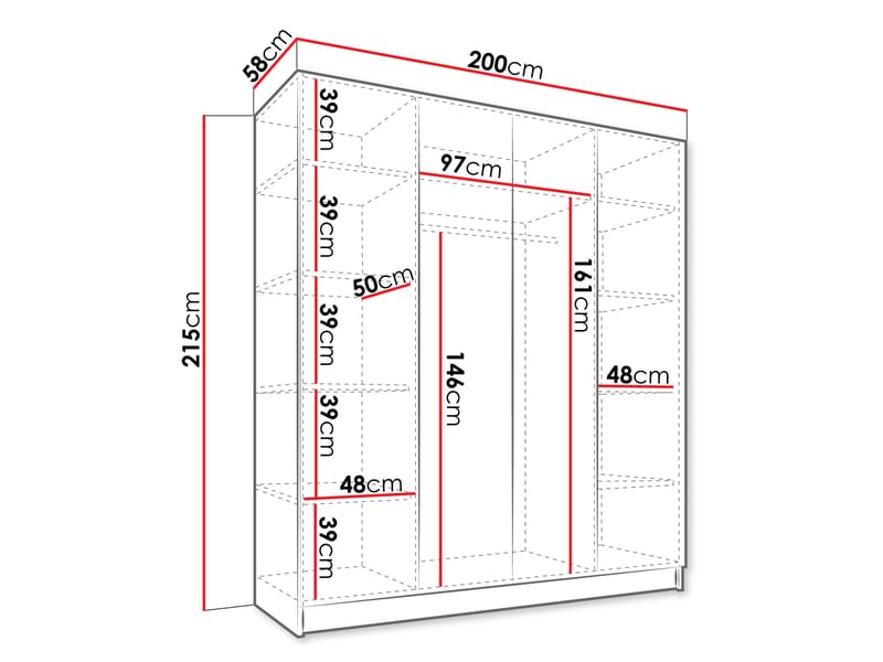 Herrljunga Garderob med Spegel 200x215 cm - Svart/Spegel - Products - Förvaring - Garderober & garderobssystem