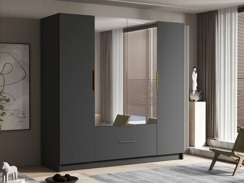 Kelros Garderob med Spegel 200x216 cm - Svart - Products - Förvaring - Garderober & garderobssystem
