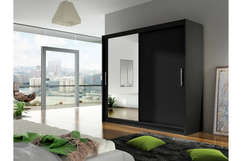 Prag Stor Garderob med Skjutdörrar + Spegel - Svart / Silver - Products - Förvaring - Garderober & garderobssystem