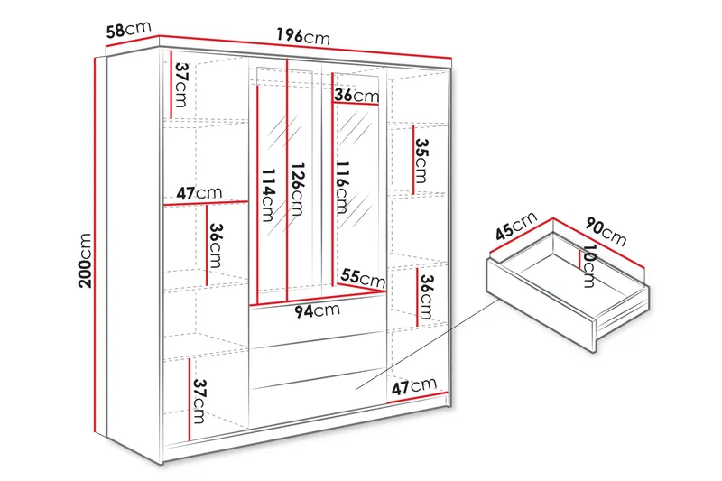 Retro Garderob m. Spegel 196x200 cm - Products - Förvaring - Garderober & garderobssystem