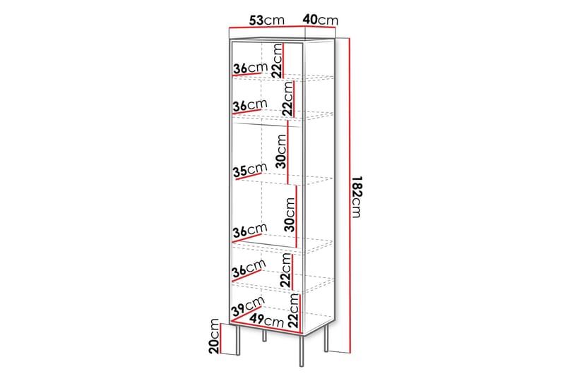 Belonger Smalt Vitrinskåp 40 cm djup 53 cm bred 182 cm hög Mörkt Trä Glas - Svart/Valnöt - Products - Förvaring - Skåp - Vitrinskåp