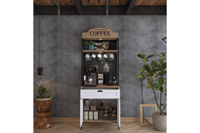 Flerfunktionsskåp Cerreta 157 Valnöt / Vit - Vit/Mörkfärgat trä - Products - Förvaring - Skåp - Förvaringsskåp