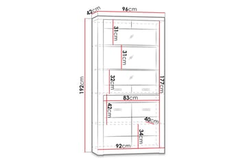 Indianapolis Vitrinskåp 96x42x192 cm - Vit - Products - Förvaring - Skåp - Vitrinskåp