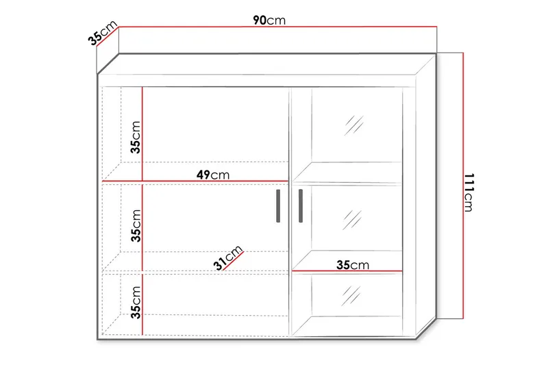 Samba Lågt Vitrinskåp RGB LED Belysning 35 cm djup 90 cm bred 111 cm hög Ljust Trä Glas - Vit - Products - Förvaring - Skåp - Vitrinskåp