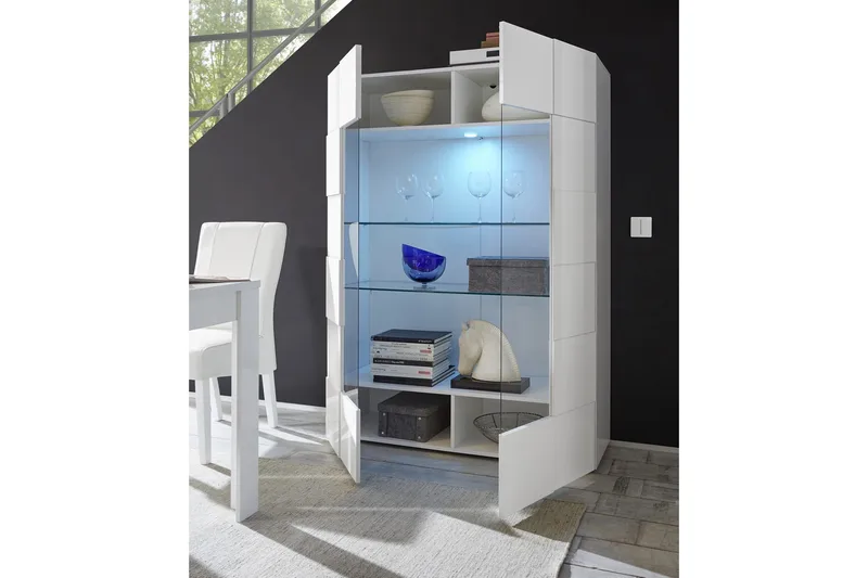 Tabor Vitrinskåp 42 cm djup 121 cm bred 166 cm hög Ljust Trä - Vit Högglanslack - Products - Förvaring - Skåp - Vitrinskåp