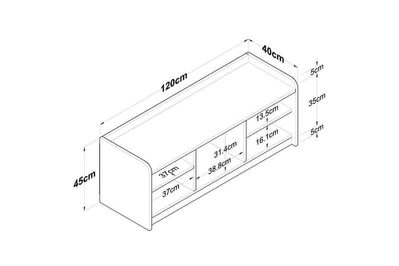 Caraway Skobänk 120x45 cm Vit/Brun - Hanah Home - Products - Förvaring - Skoförvaring - Skobänk & skohylla med bänk