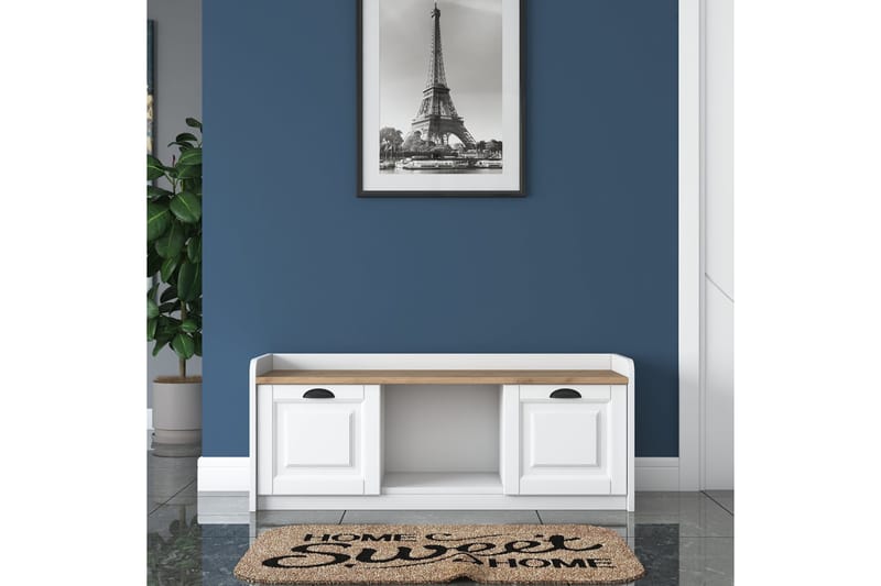 Caraway Skobänk 120x45 cm Vit/Brun - Hanah Home - Products - Förvaring - Skoförvaring - Skobänk & skohylla med bänk