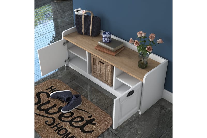 Caraway Skobänk 120x45 cm Vit/Brun - Hanah Home - Products - Förvaring - Skoförvaring - Skobänk & skohylla med bänk