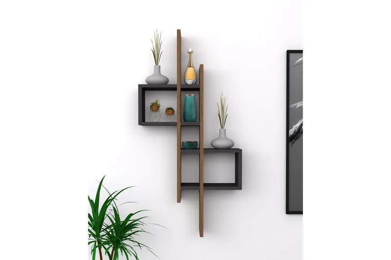 Estetal Vägghylla 54x20 cm 8 Hyllor - Natur/Antracit - Products - Förvaring - Småförvaring - Väggförvaring