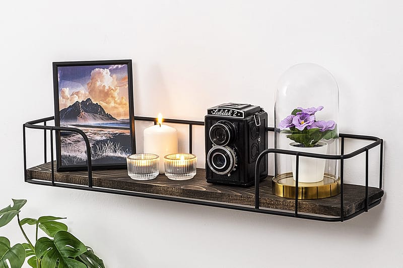 Lindern Vägghylla 15x60 cm - Svart/Valnöt - Products - Förvaring - Småförvaring - Väggförvaring