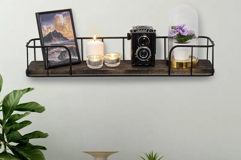 Lindern Vägghylla 15x60 cm - Svart/Valnöt - Products - Förvaring - Småförvaring - Väggförvaring