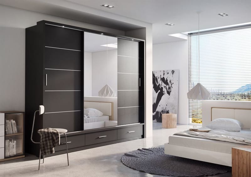 Svart garderob med inredning 250 cm - Svart - Products - Förvaring - Garderober & garderobssystem