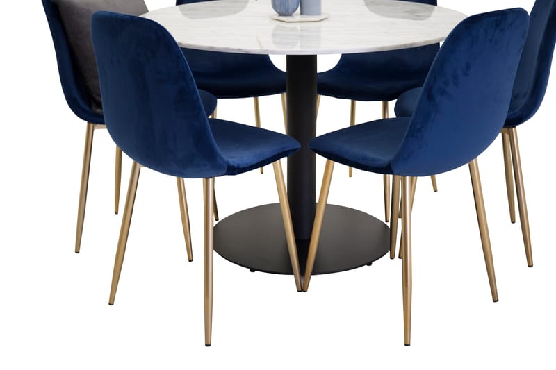 Admira Matgrupp 106 cm Rund Marmor med 6 Valeri Köksstol - Sammet Grå/Svart - Products - Möbler - Bord & matgrupp - Matgrupp