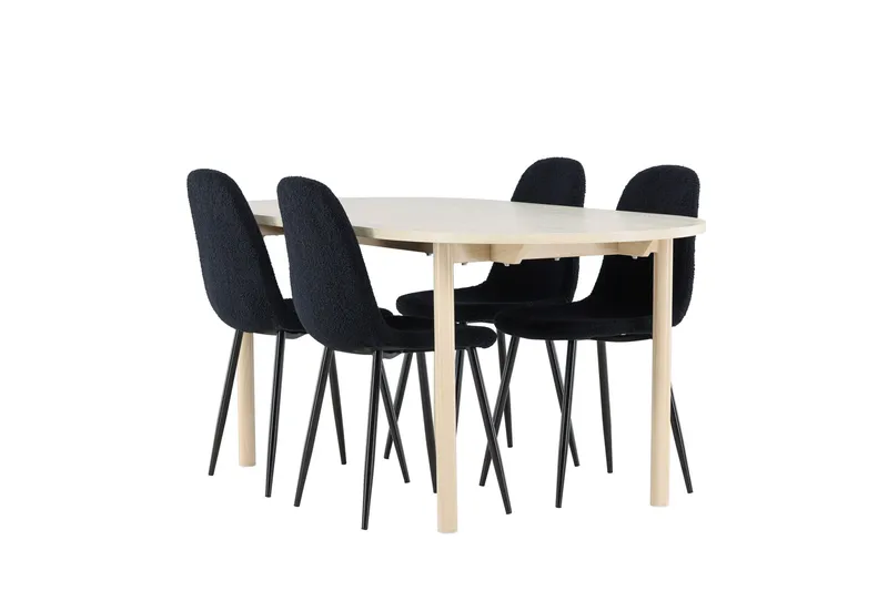 Andy Matgrupp 180 cm Oval med 4 Polar stolar - Whitewash/Svart - Products - Möbler - Bord & matgrupp - Matgrupp