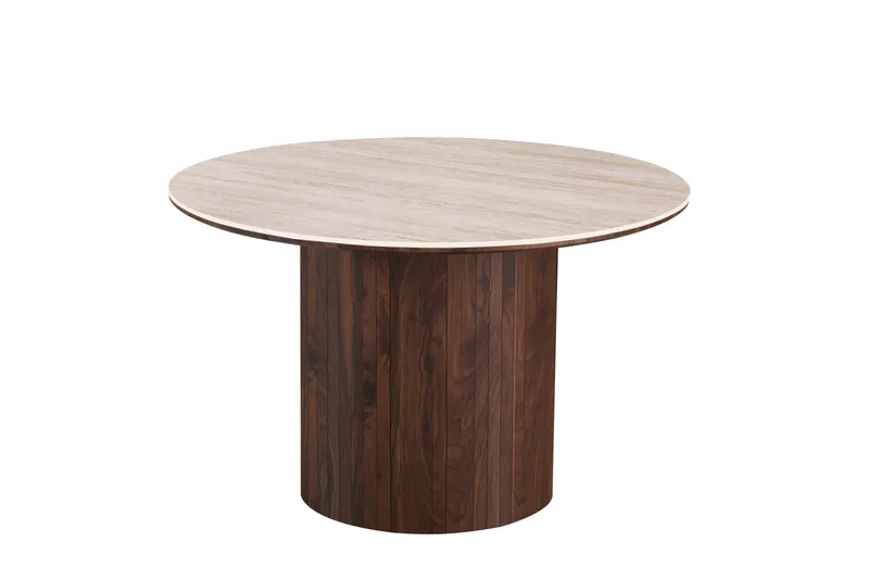 Arvo Matbord Rund 120 cm Travertinlook, Valnöt