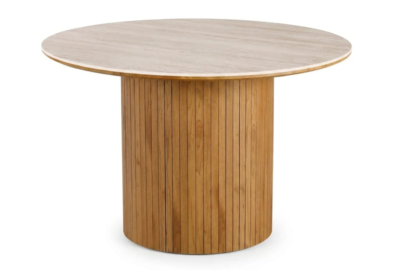 Arvo Matgrupp runt 120 cm Travertinlook med 4 Ronja Matstolar - Ek - Products - Möbler - Bord & matgrupp - Matgrupp
