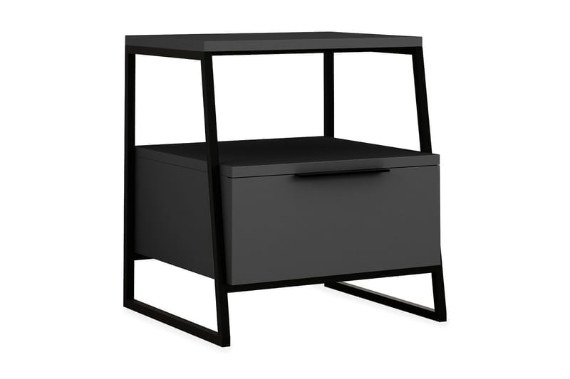 Bodsjö Sängbord 45 cm med Förvaring Hylla + Lucka, Grå/Svart