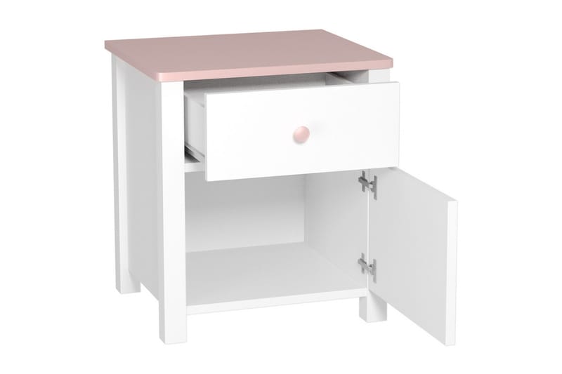 Hilts Sängbord Barn 42 cm med Förvaring Låda + Skåp Vit||Pink - Products - Möbler - Bord & matgrupp - Avlastningsbord & sidobord - Sängbord & nattduksbord