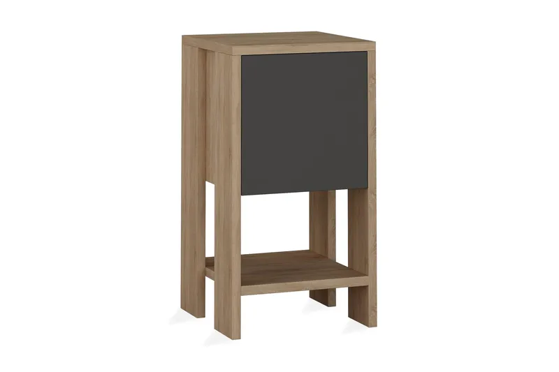 Homitis Sängbord 30 cm med Förvaring Hylla + Lucka - Ekfärg/Mörkgrå - Products - Möbler - Bord & matgrupp - Avlastningsbord & sidobord - Sängbord & nattduksbord