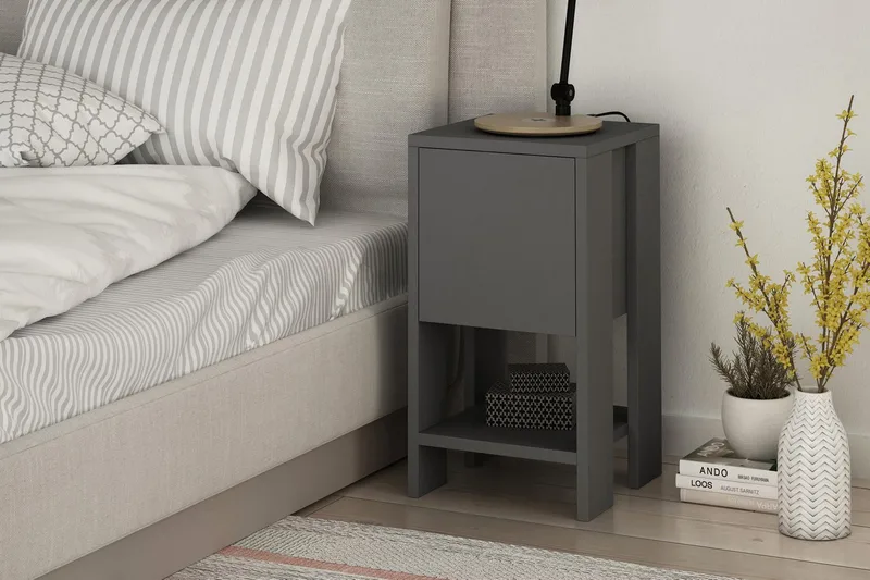 Homitis Sängbord 30 cm med Förvaring Hylla + Lucka - Mörkgrå - Products - Möbler - Bord & matgrupp - Avlastningsbord & sidobord - Sängbord & nattduksbord