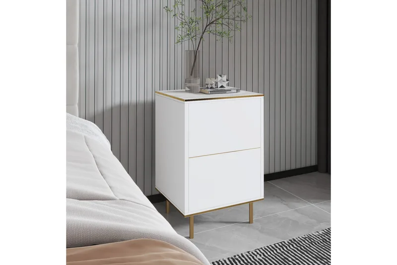 Imaj Sängbord 40 cm - Vit marmor/Guld - Products - Möbler - Bord & matgrupp - Avlastningsbord & sidobord - Sängbord & nattduksbord