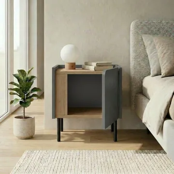 Lomar Nattduksbord 45,5x47,8x35 cm - Naturlig ek, antracit, svart - Products - Möbler - Bord & matgrupp - Avlastningsbord & sidobord - Sängbord & nattduksbord