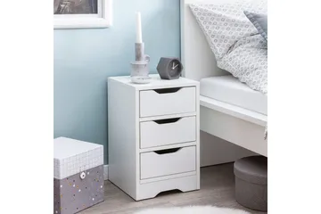 Sängbord Wohnling med 3 lådor i en enkel, modern design för boxspring-säng Vit - Vit - Products - Möbler - Bord & matgrupp - Avlastningsbord & sidobord - Sängbord & nattduksbord