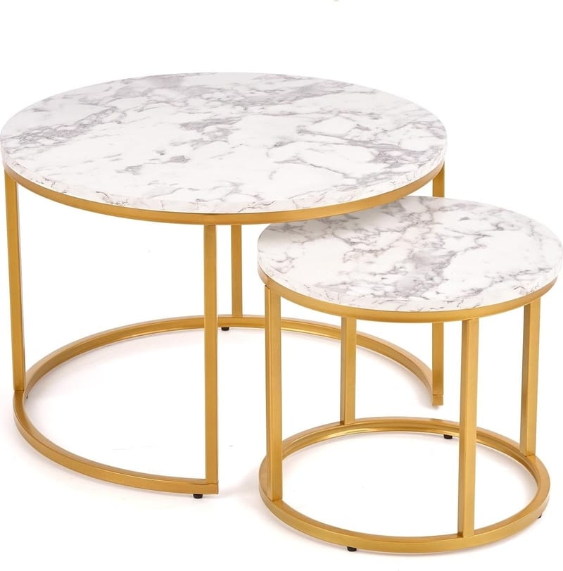 Satsbord Ø38/60 cm - Vit marmoreffekt / guld, Vit marmor/guld