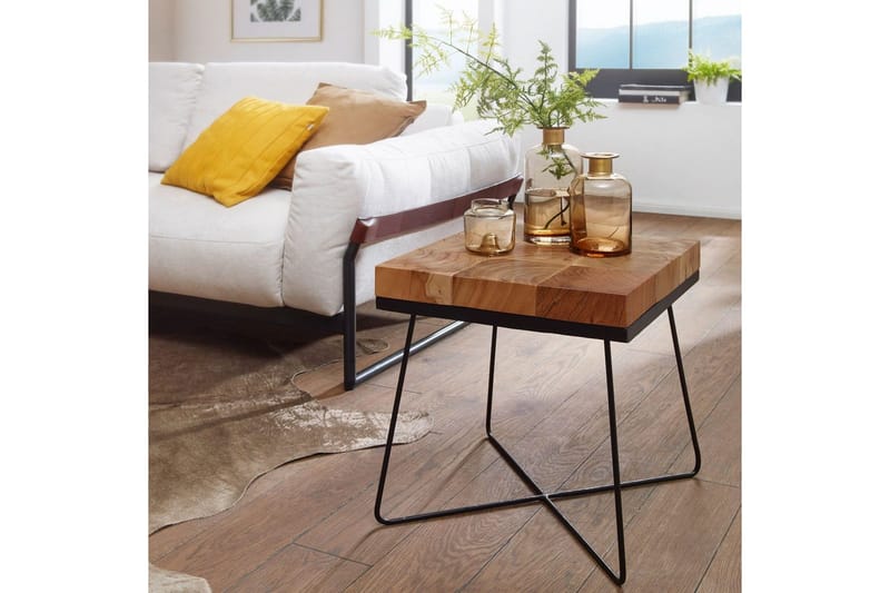 Sido bord Wohnling Massivt trä Blockstil Pulverlackerad metallram Industriell - Products - Möbler - Bord & matgrupp - Avlastningsbord & sidobord - Brickbord & småbord