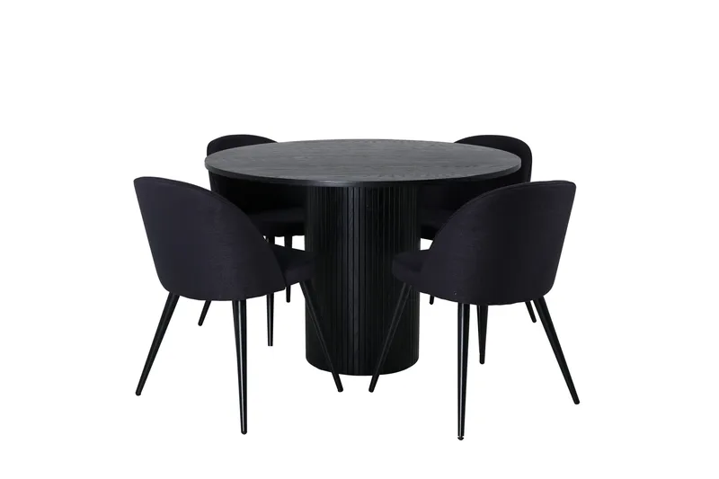 Bianca Matgrupp 110 cm Rund med 4 Velvet stolar - Svart - Products - Möbler - Bord & matgrupp - Matgrupp