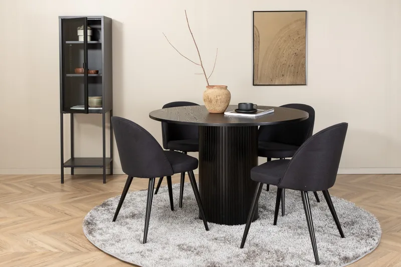Bianca Matgrupp 110 cm Rund med 4 Velvet stolar - Svart - Products - Möbler - Bord & matgrupp - Matgrupp