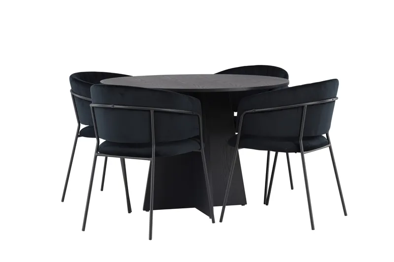 Bootcut Matgrupp 110 cm Rund med 4 Selma Stolar - Svart - Products - Möbler - Bord & matgrupp - Matgrupp