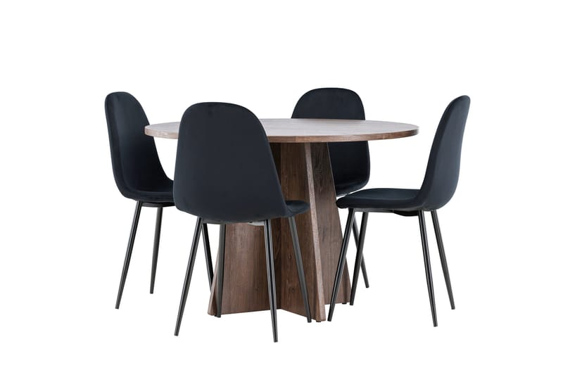 Bootcut Matgrupp 110 cm Rund med 4 Polar stolar - Mocca/Svart - Products - Möbler - Bord & matgrupp - Matgrupp